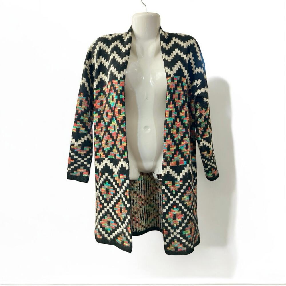 Luna Ivy Women's Multicolor Aztec Pattern Open Front Cardigan Sweater SZ S/M